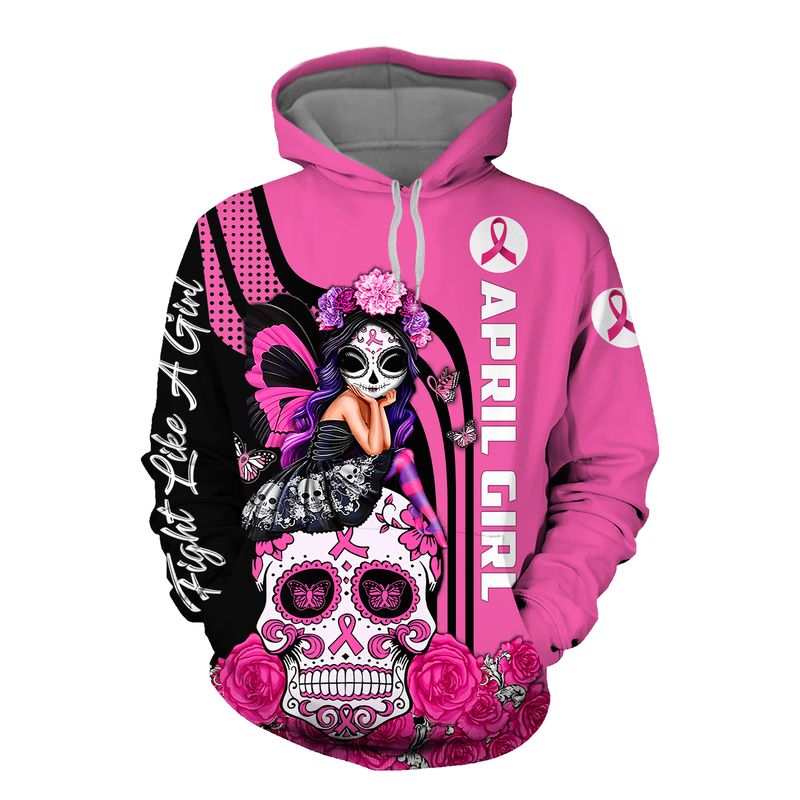 April Sugar Skull Fairy Fight Like A Girl Breast Cancer Awareness 3d shirt, hoodie 8