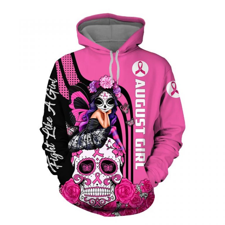 August Sugar Skull Fairy Fight Like A Girl Breast Cancer Awareness 3d shirt, hoodie 16