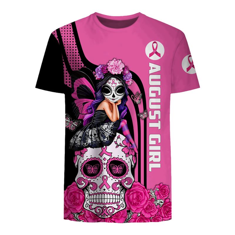 August Sugar Skull Fairy Fight Like A Girl Breast Cancer Awareness 3d shirt, hoodie 13