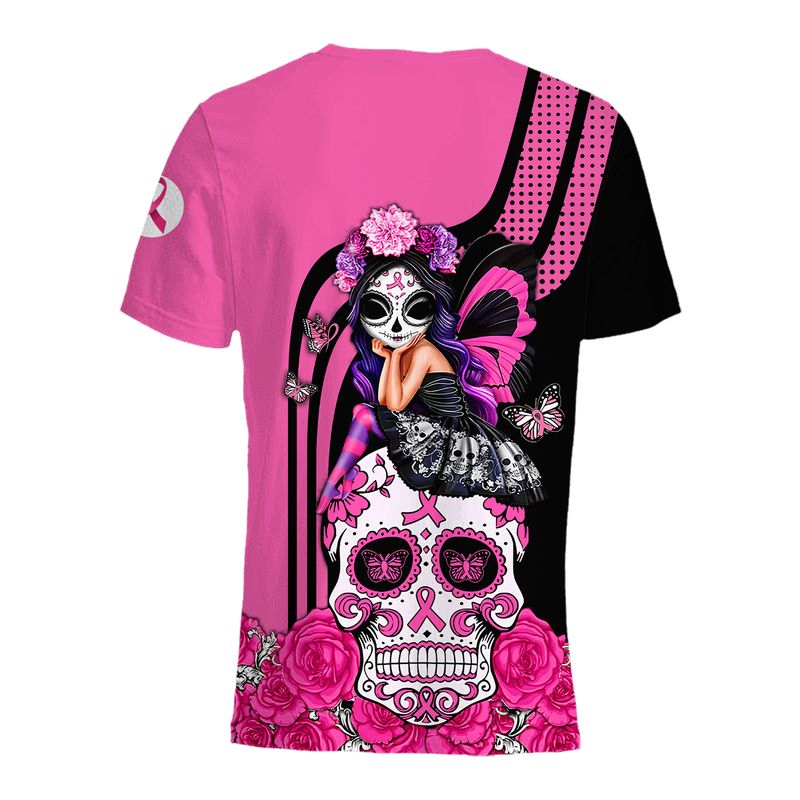August Sugar Skull Fairy Fight Like A Girl Breast Cancer Awareness 3d shirt, hoodie 5