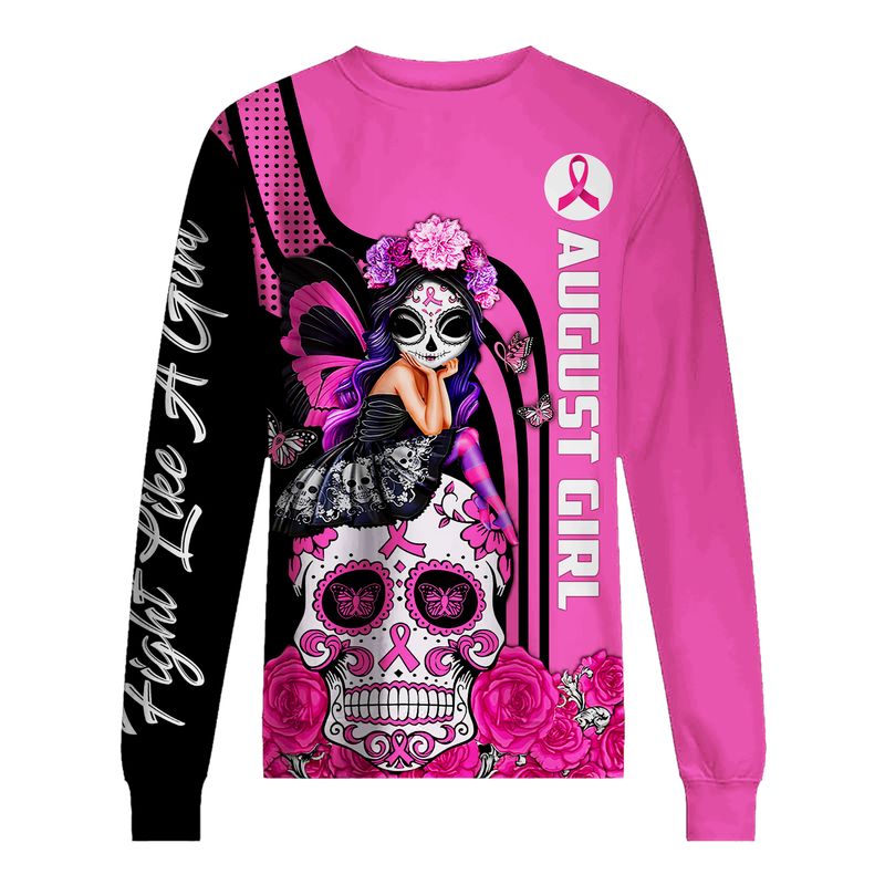 August Sugar Skull Fairy Fight Like A Girl Breast Cancer Awareness 3d shirt, hoodie 4