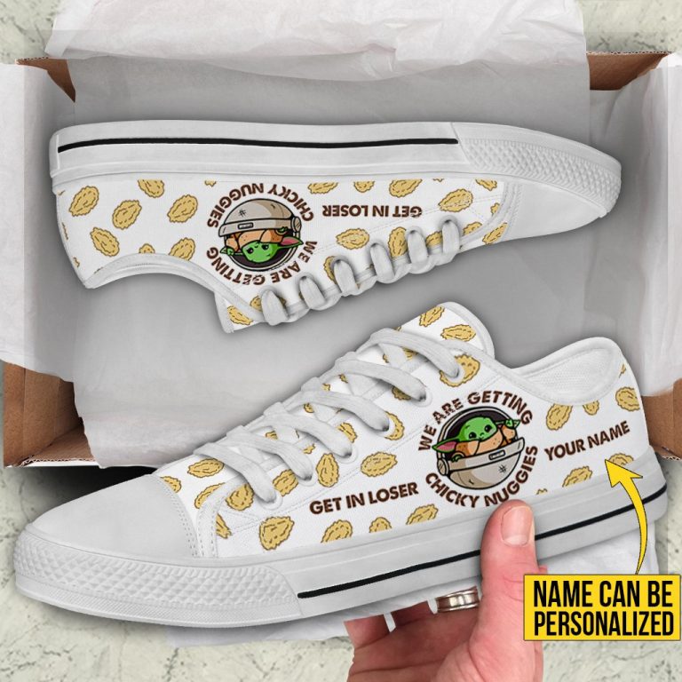 Baby Yoda get in loser we are getting chicky nuggies custom personalized name low top canvas shoes 15