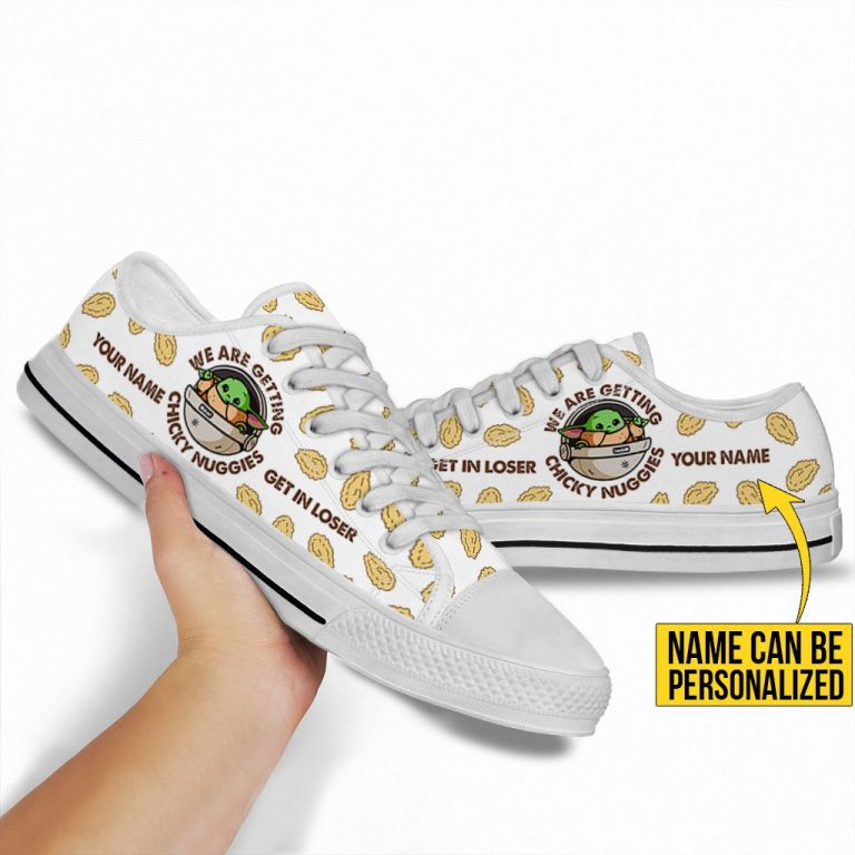Baby Yoda get in loser we are getting chicky nuggies custom personalized name low top canvas shoes 14
