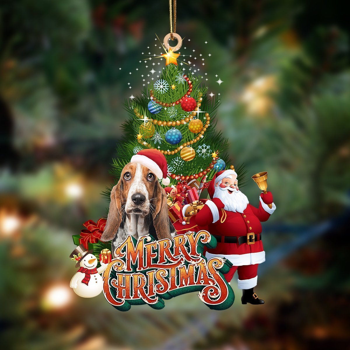 Basset Hound Santa Claus Christmas hanging ornament 4