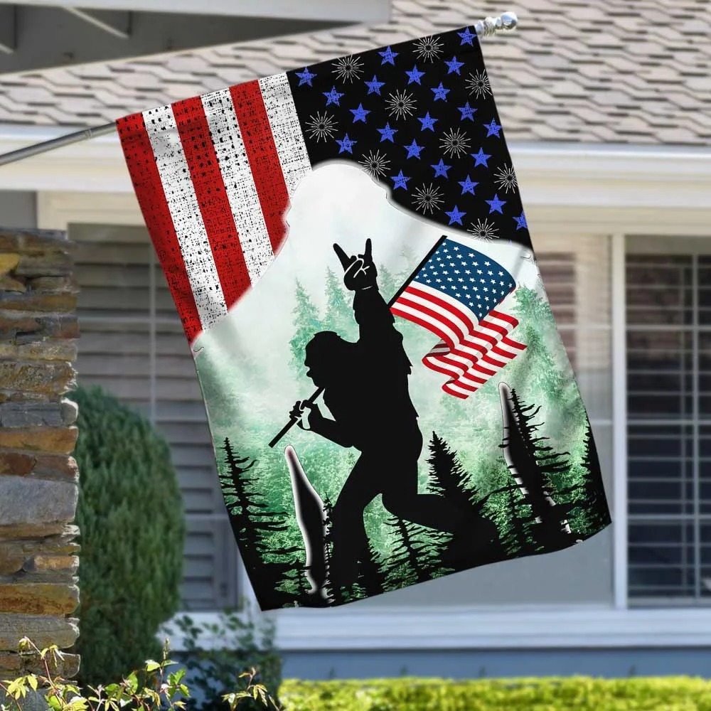 Bigfoot Sasquatch Rock On American Flag 6