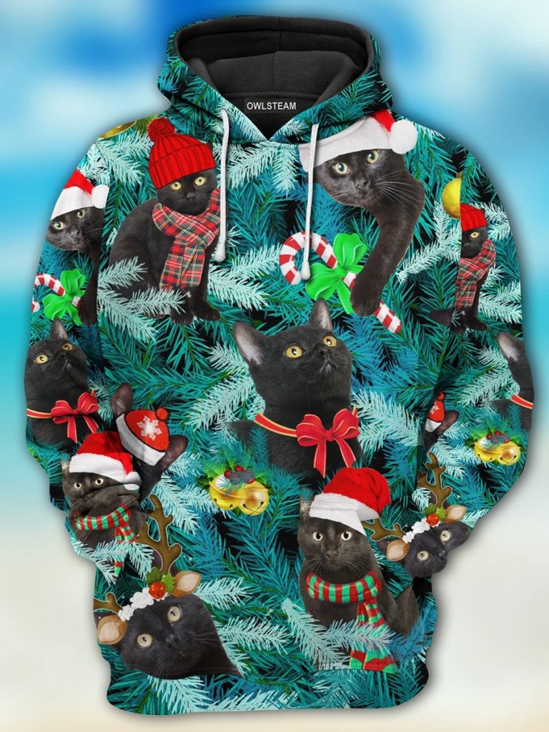 Black Cat Merry Christmas 3d hoodie 7