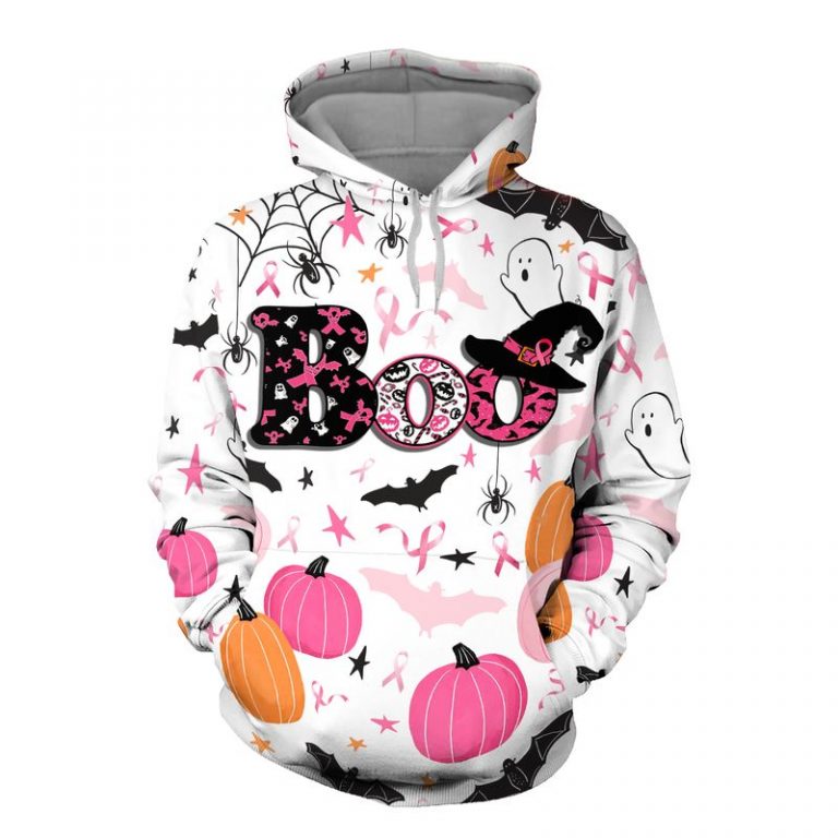 Boo pumpkin Halloween Breast Cancer Awareness 3d shirt, hoodie 19