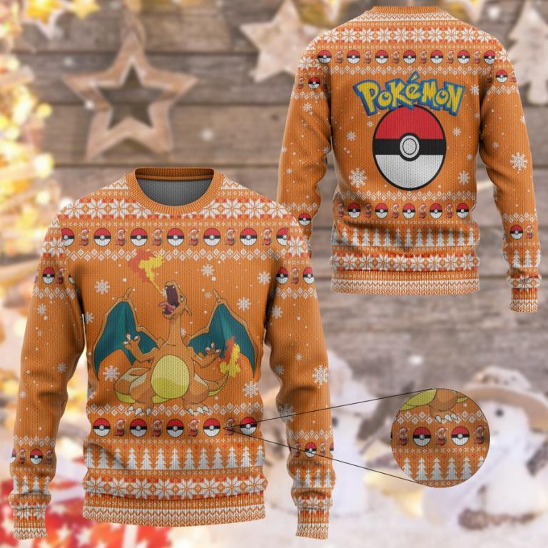 Charizard Pokemon Christmas Knitted sweater, Sweatshirt 8