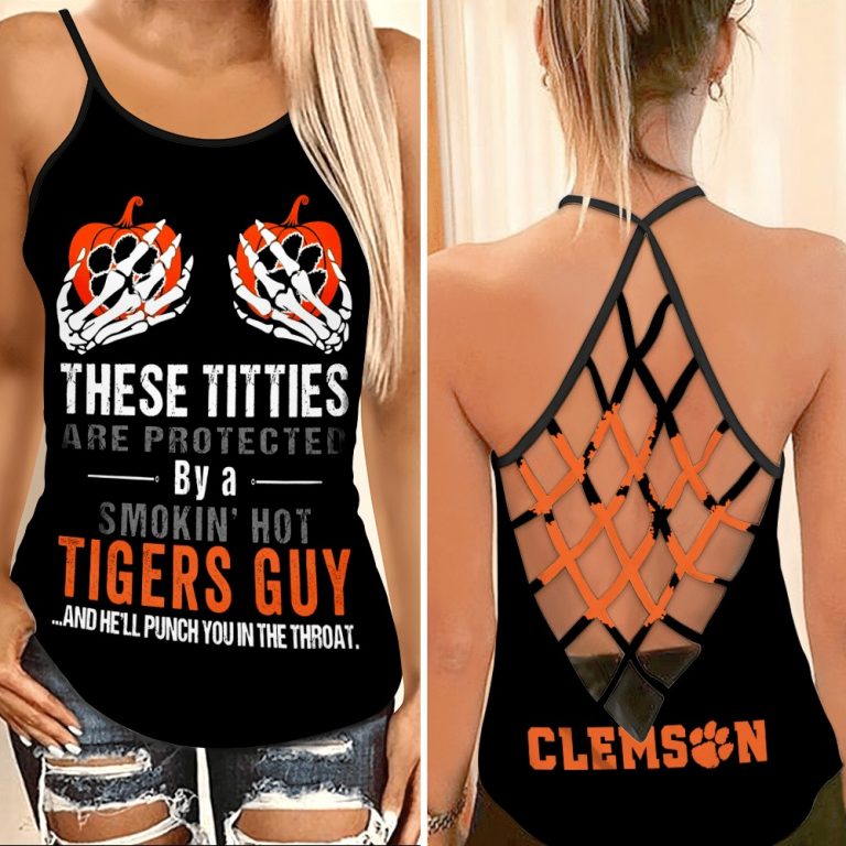 Clemson Tigers these titties are protected by a Tigers guy criss cross tank top, legging 11