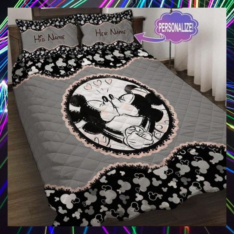 Couple Mickey Mouse kissing custom personalized name quilt bedding set 9
