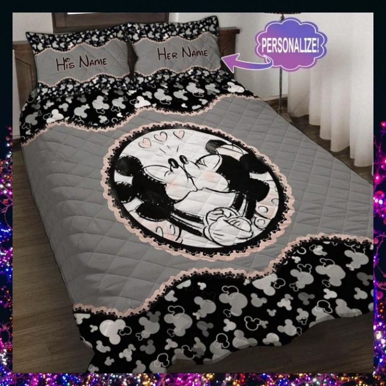 Couple Mickey Mouse kissing custom personalized name quilt bedding set 8