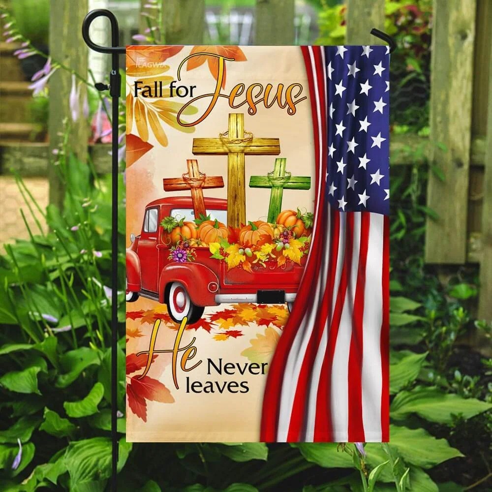 Fall For Jesus He Never Leaves car pumpkin American flag 7