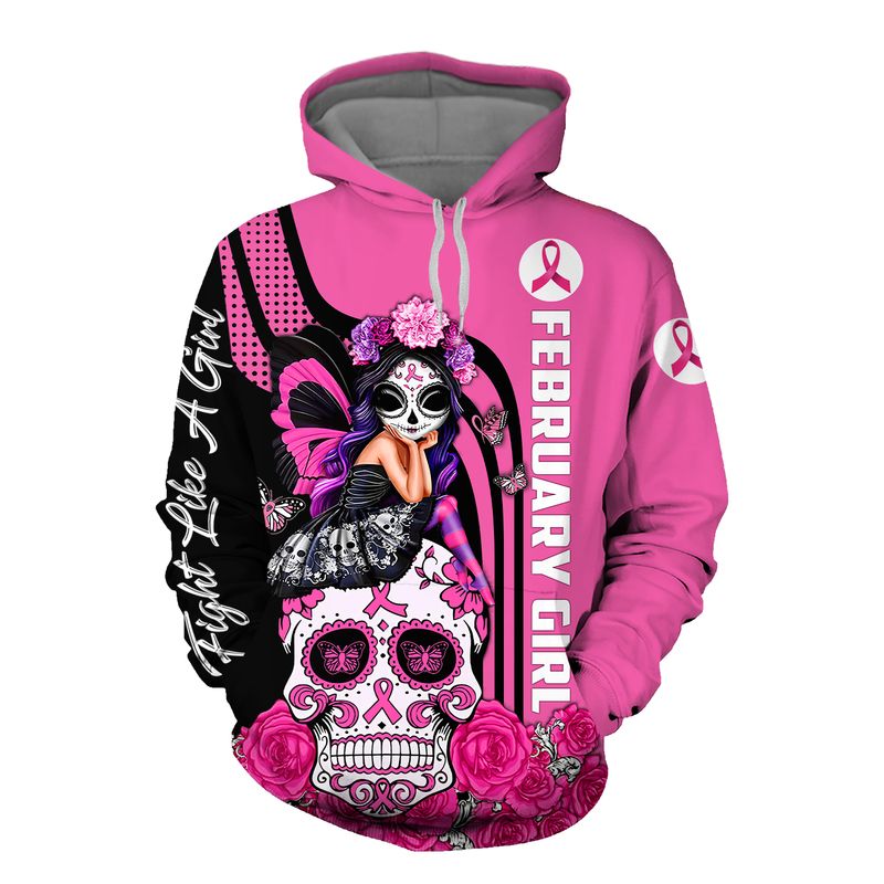 February Sugar Skull Fairy Fight Like A Girl Breast Cancer Awareness 3d shirt, hoodie 15