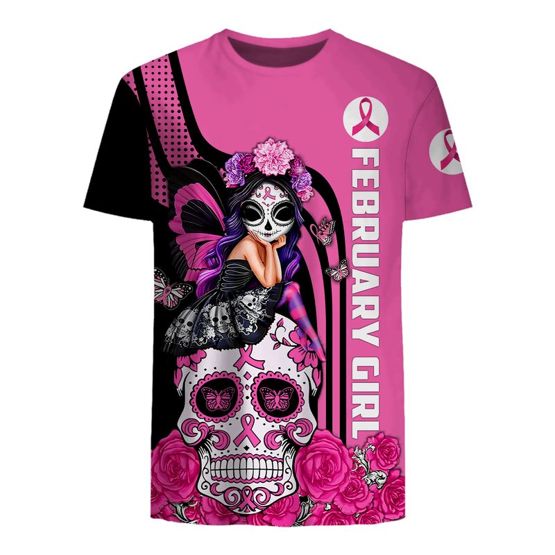 February Sugar Skull Fairy Fight Like A Girl Breast Cancer Awareness 3d shirt, hoodie 12