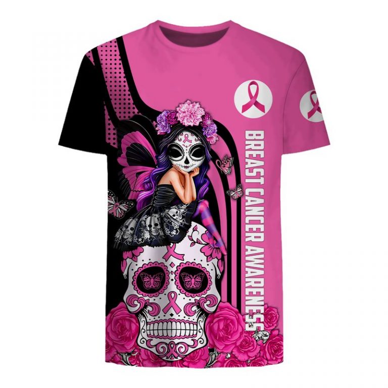 Fight Like A Girl Breast Cancer Awareness Sugar Skull Fairy 3d shirt, hoodie 24