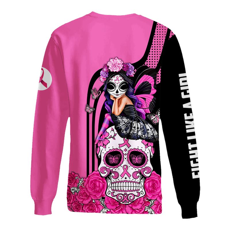 Fight Like A Girl Breast Cancer Awareness Sugar Skull Fairy 3d shirt, hoodie 4