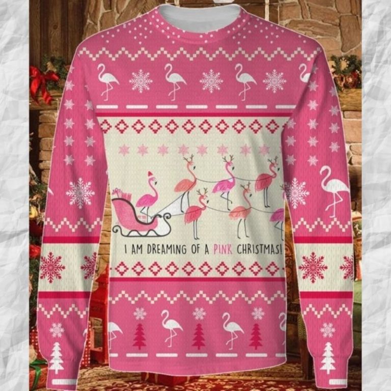 Flamingo I'm Dreaming Of A Pink Christmas Ugly Sweater 8