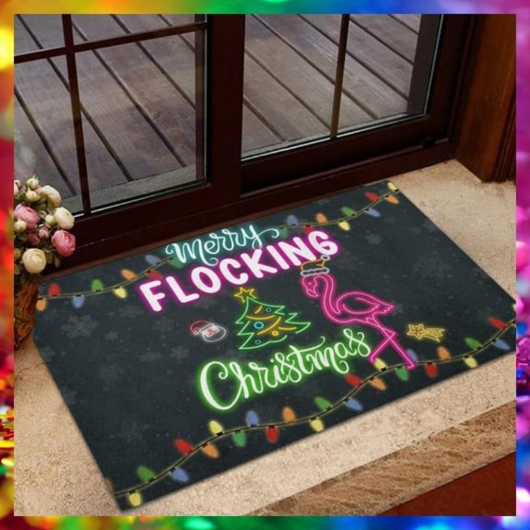 Flamingo Merry Flocking Christmas Doormat 10