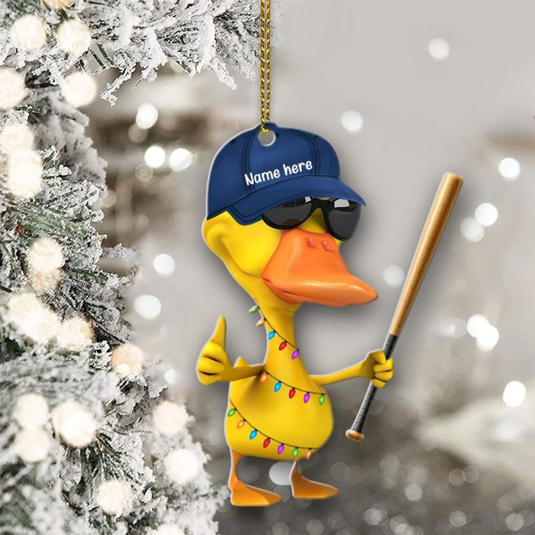 Duck playing Baseball custom Christmas ornament 8