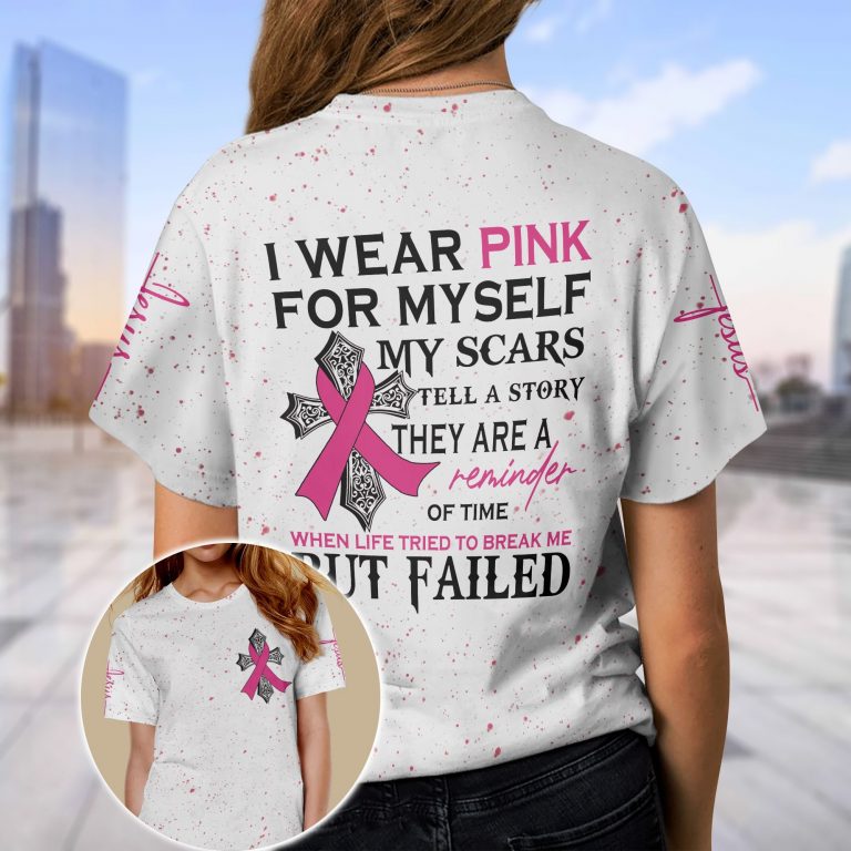 I wear pink for my self my scar tell a story Jesus breast cancer awareness 3d shirt, hoodie 8