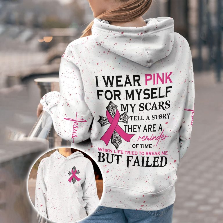 I wear pink for my self my scar tell a story Jesus breast cancer awareness 3d shirt, hoodie 9