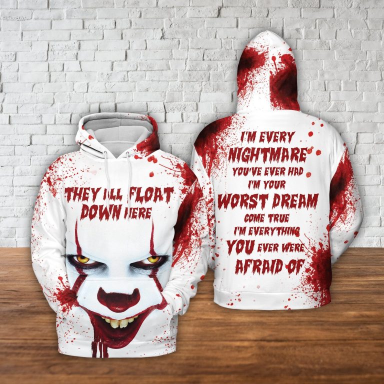 IT Pennywise blood they all float down here 3d hoodie 8