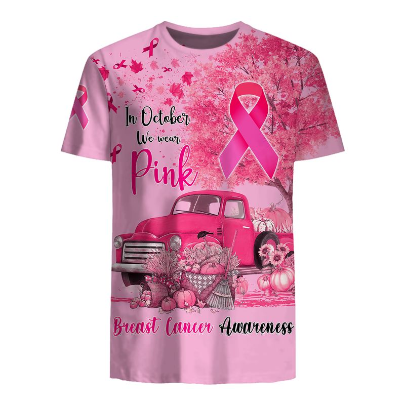 In October We Wear Pink Car Pumpkin Breast Cancer Awareness 3d shirt, hoodie 5