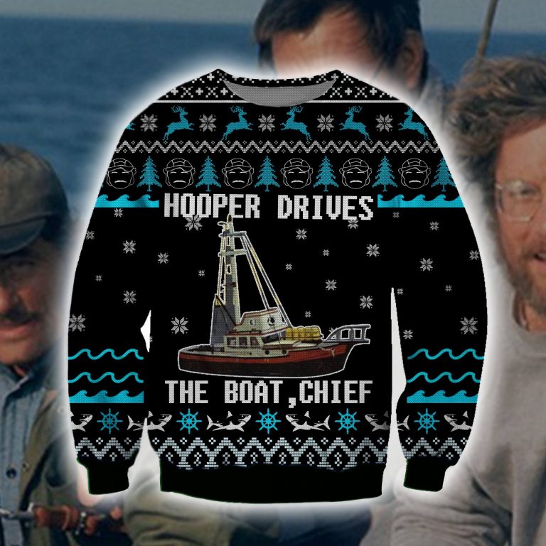 Jaws Movie Hooper drives the boat chief ugly sweater, sweatshirt 8