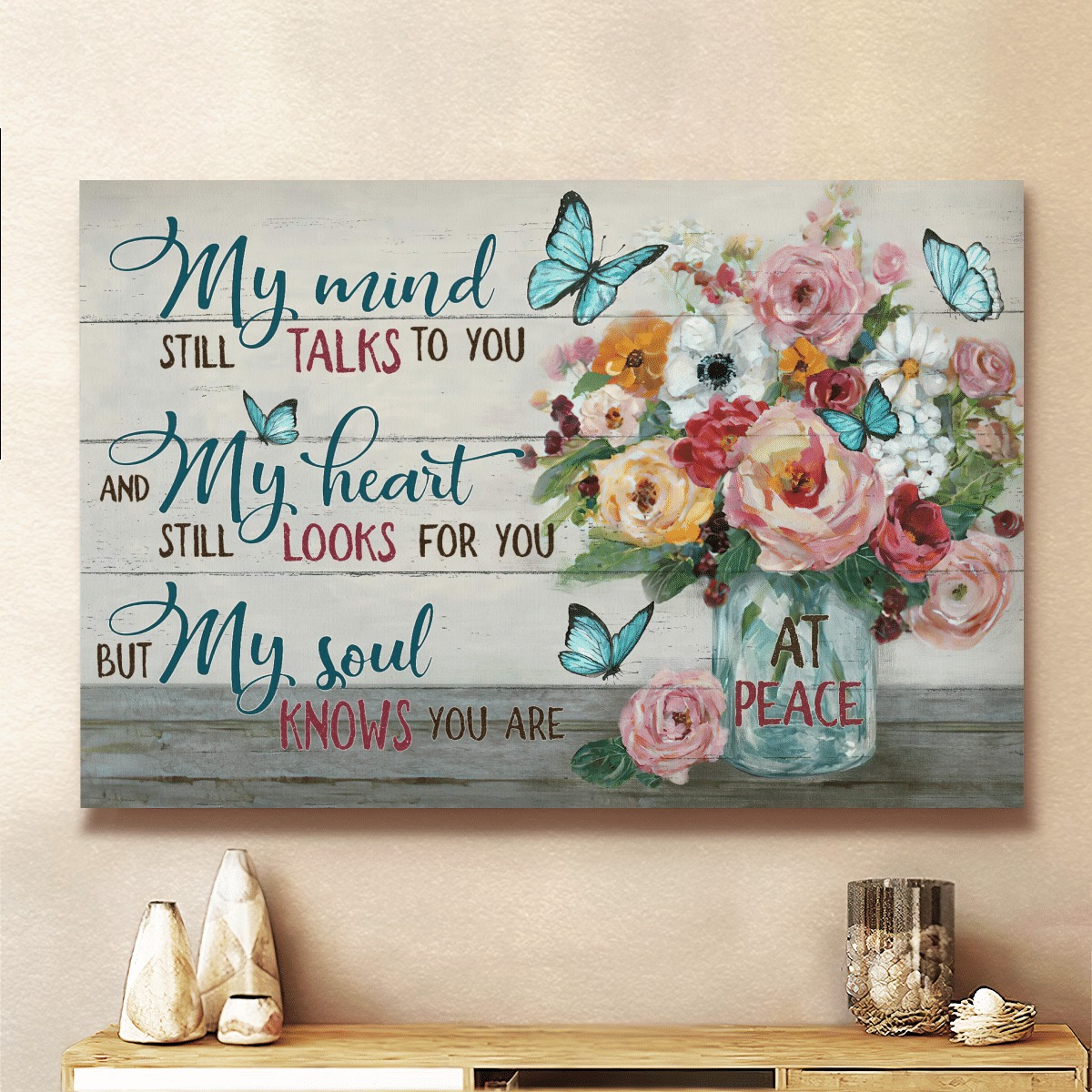 Jesus Flower vase My mind still talks to you at peace poster, canvas 2