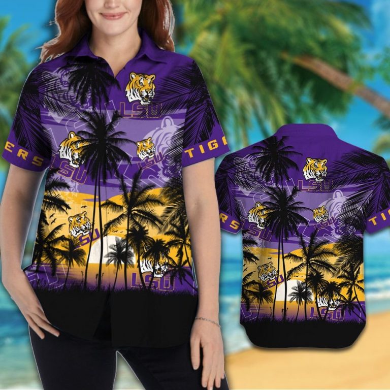 LSU Tigers and Lady Tigers Hawaiian Tropical shirt, short 12