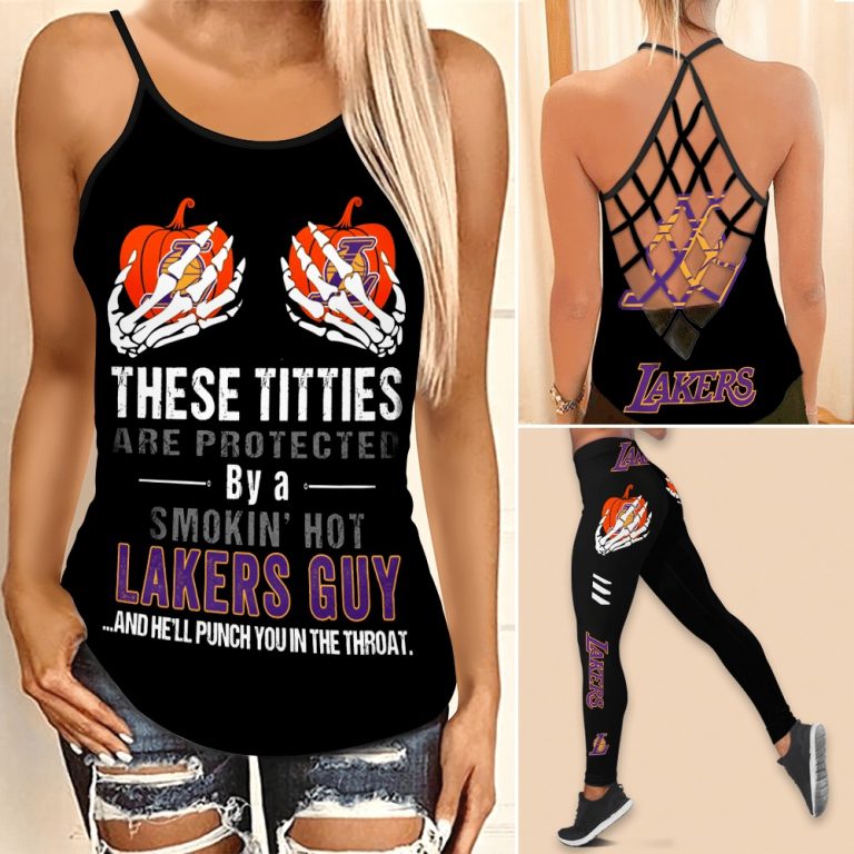 Los Angeles Lakers these titties are protected by a Lakers guy criss cross tank top, legging 8