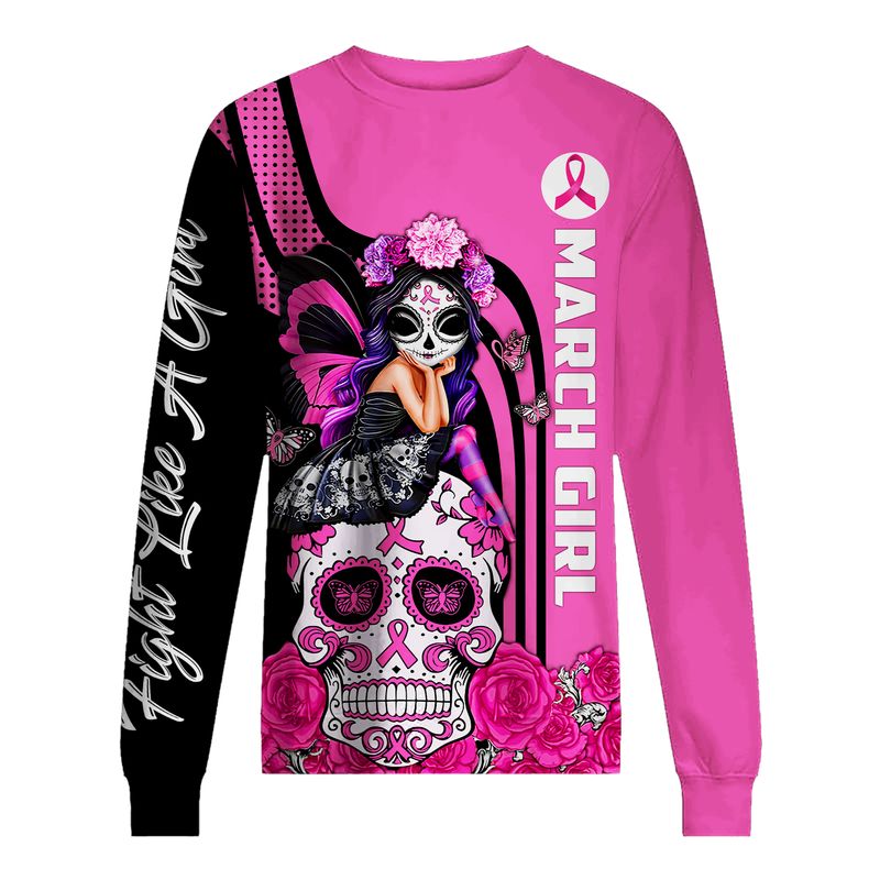 March Sugar Skull Fairy Fight Like A Girl Breast Cancer Awareness 3d shirt, hoodie 4