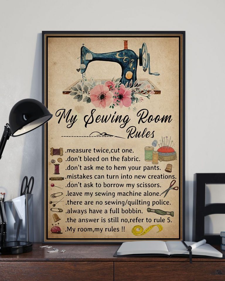 My Sewing Room Rules measure twice cut one poster, canvas 12