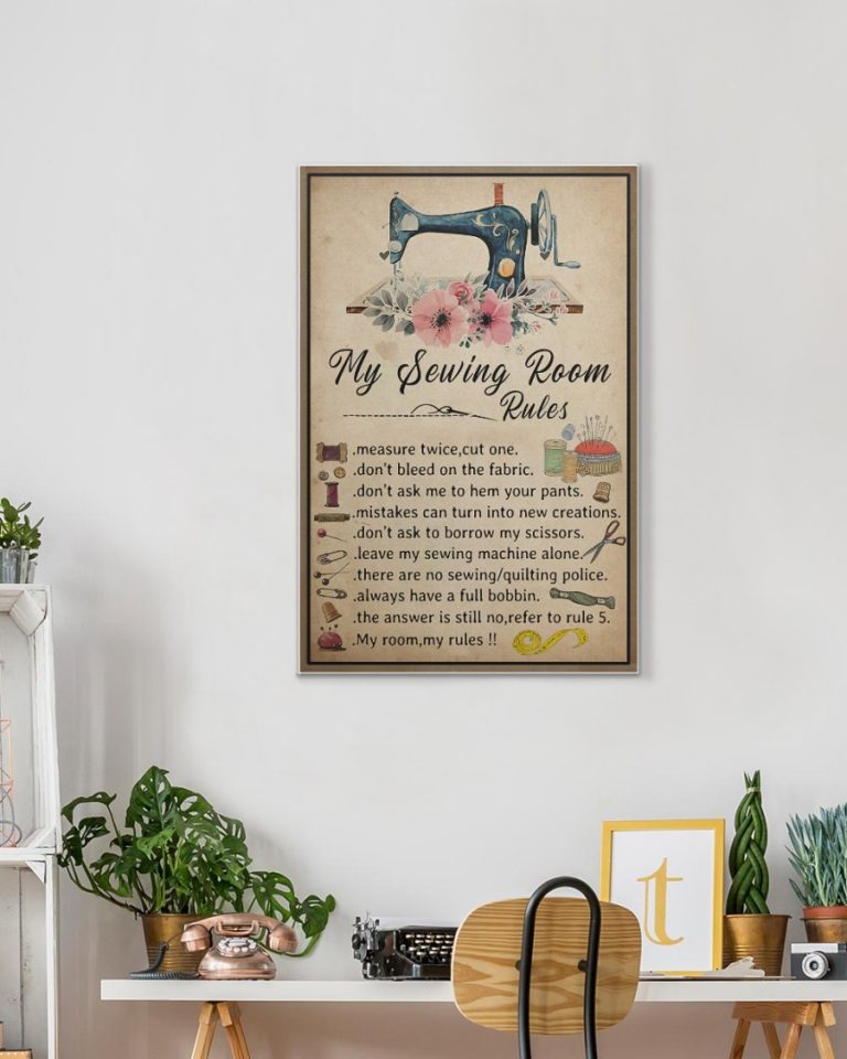 My Sewing Room Rules measure twice cut one poster, canvas 14