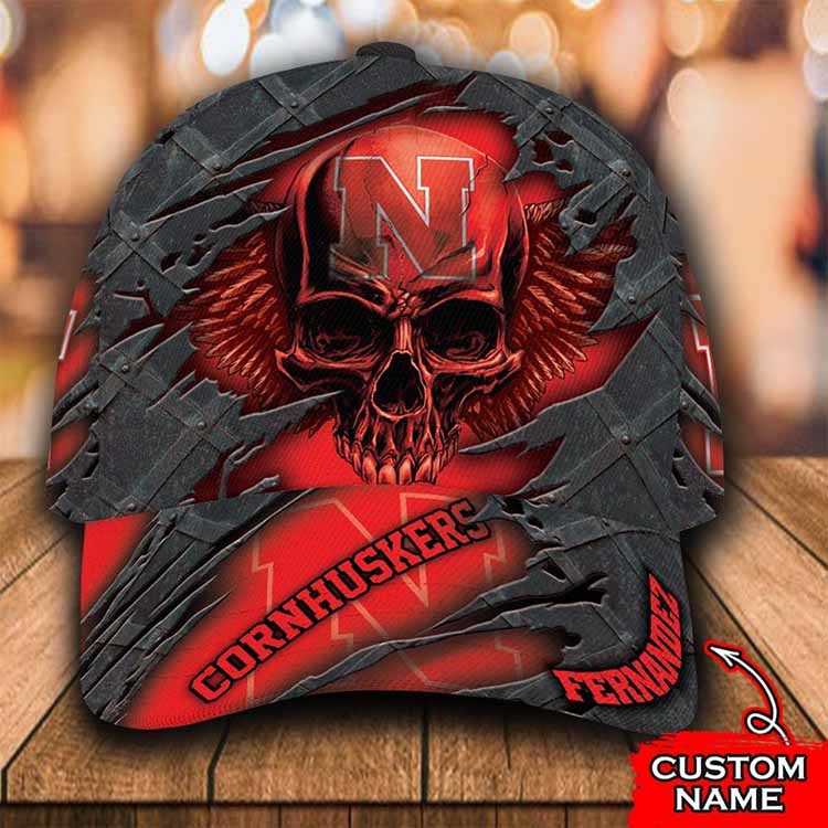 Nebraska Cornhuskers Skull Custom Name Cap Hat 10