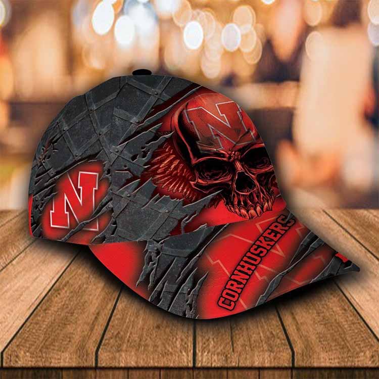 Nebraska Cornhuskers Skull Custom Name Cap Hat 4