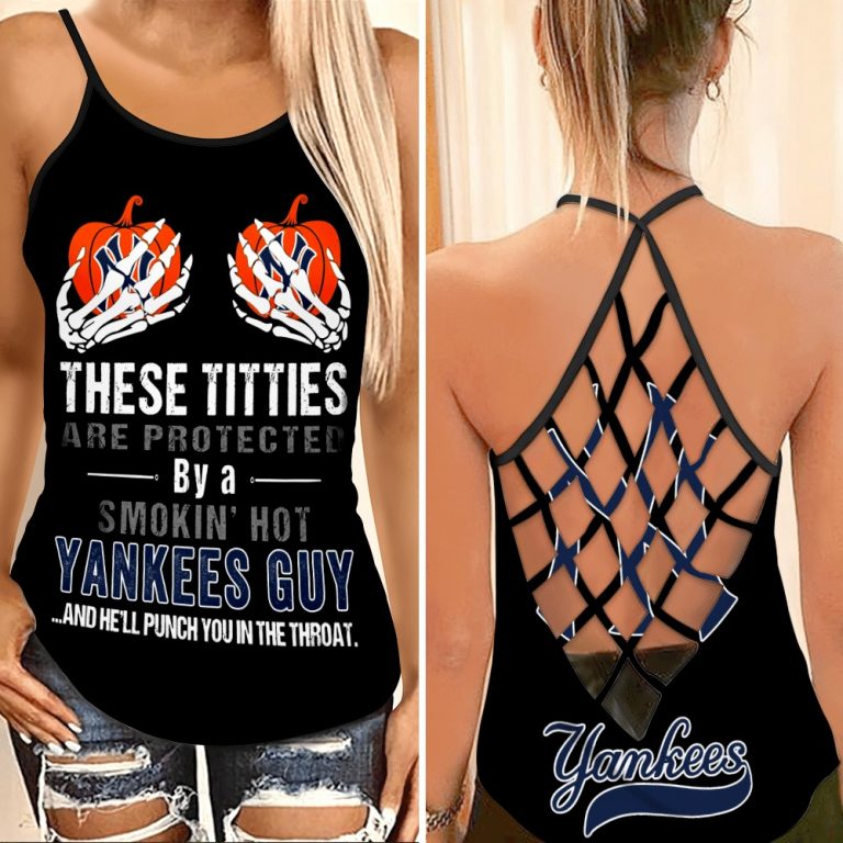 New York Yankees these titties are protected by a Yankees guy criss cross tank top, legging 11