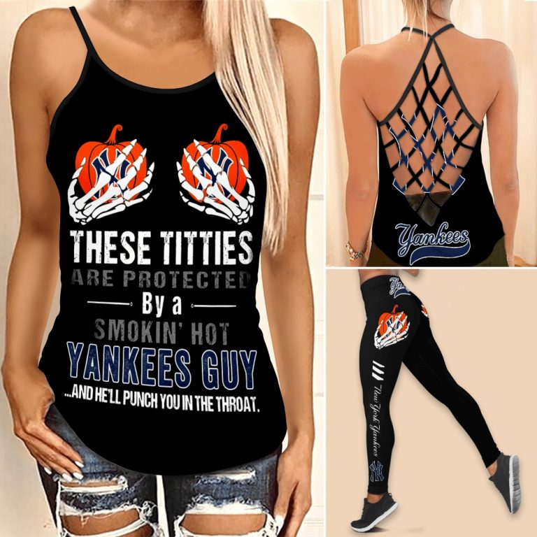 New York Yankees these titties are protected by a Yankees guy criss cross tank top, legging 8