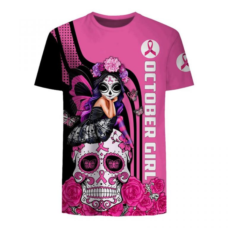 October Sugar Skull Fairy Fight Like A Girl Breast Cancer Awareness 3d shirt, hoodie 22