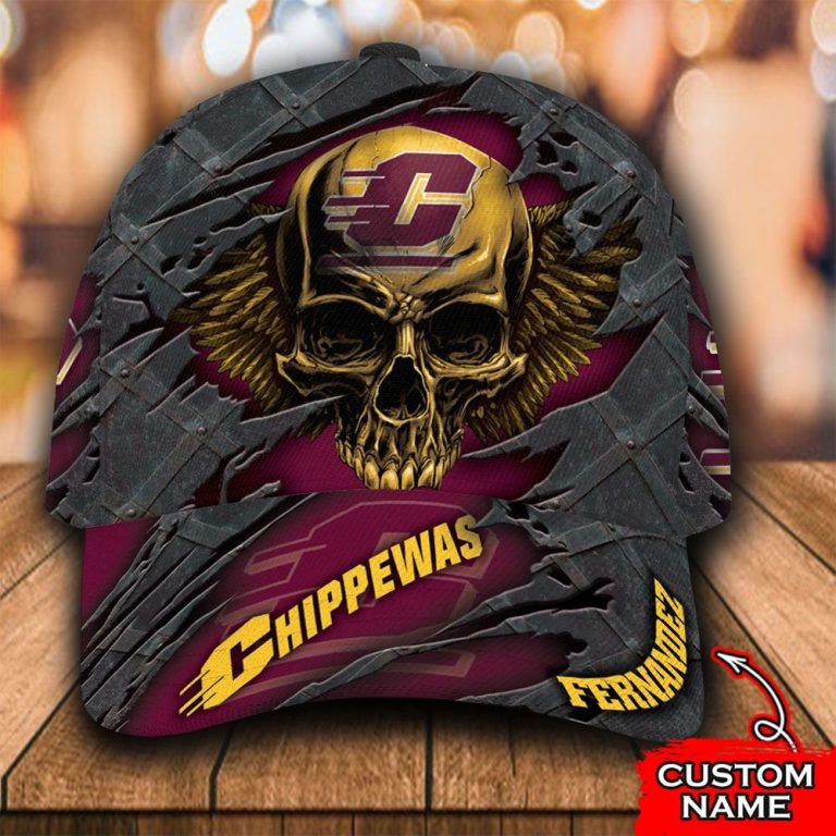 Personalized Central Michigan Chippewas Wings Skull custom name cap hat 10