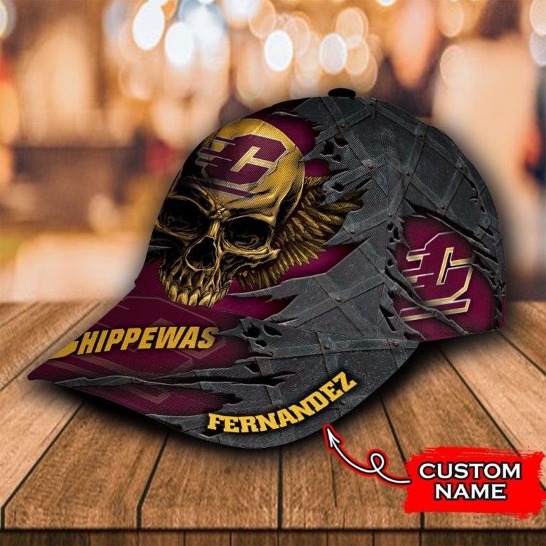 Personalized Central Michigan Chippewas Wings Skull custom name cap hat 12