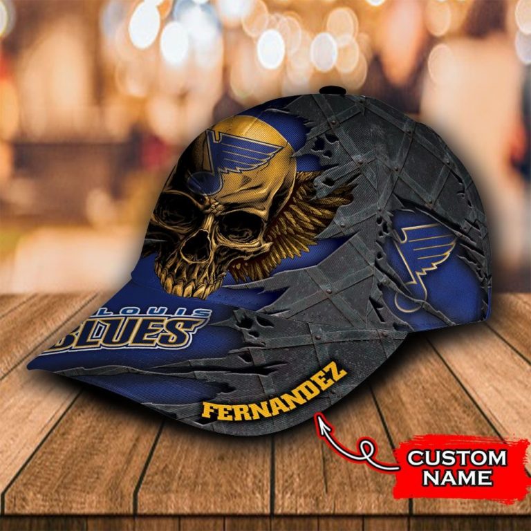 Personalized St Louis Blues Wings Skull custom name cap hat 12