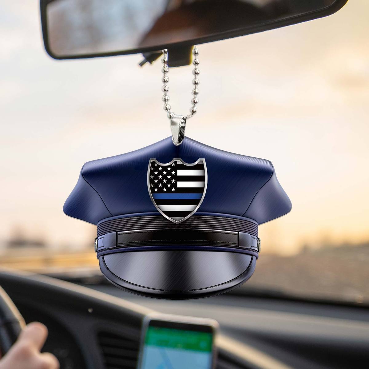 Police Hat thin blue line flag car ornament 8