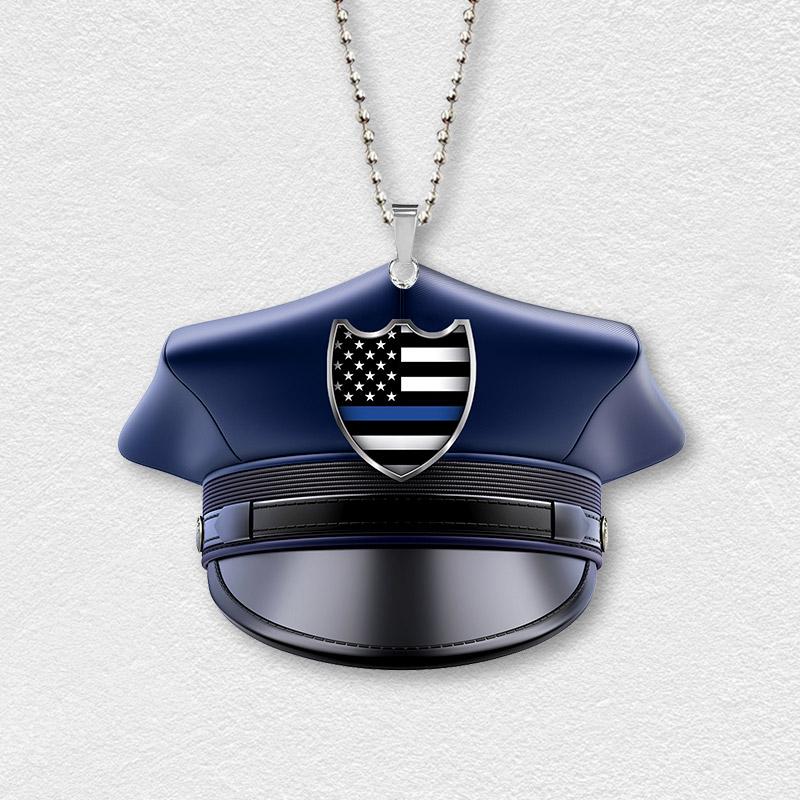 Police Hat thin blue line flag car ornament 3