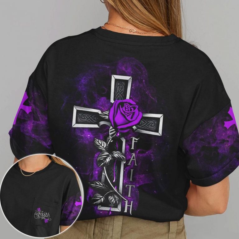 Purple Rose Jesus Cross Faith 3d All Over Print shirt, hoodie 9