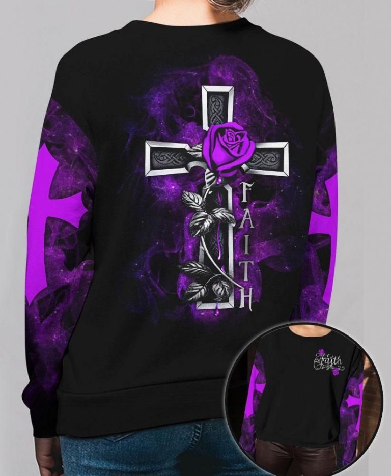 Purple Rose Jesus Cross Faith 3d All Over Print shirt, hoodie 10