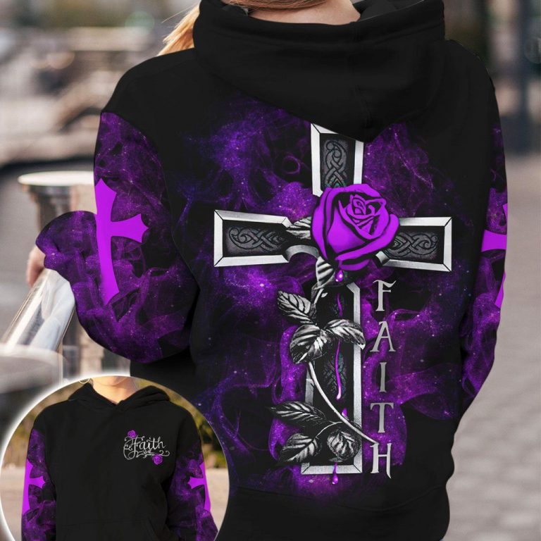 Purple Rose Jesus Cross Faith 3d All Over Print shirt, hoodie 8