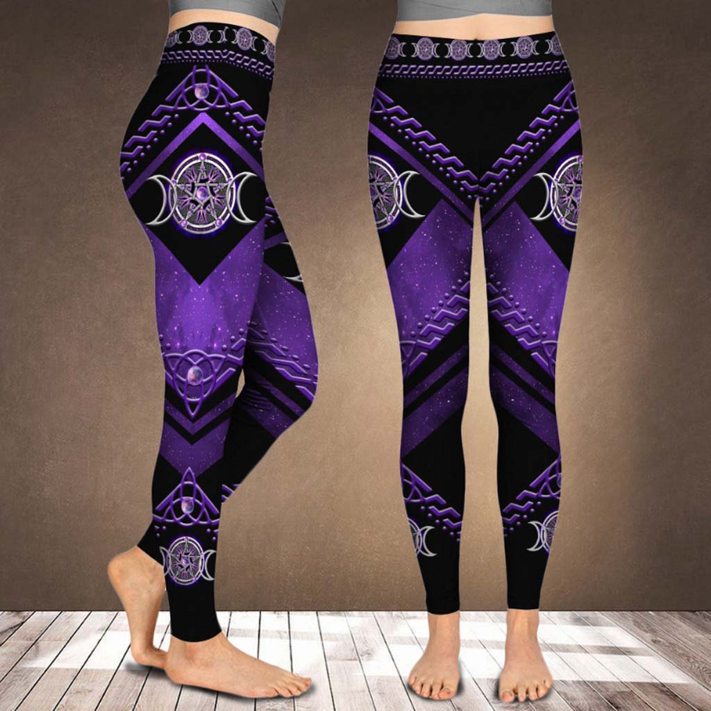 Salty Lil' Witch Purple Triple Moon criss cross tank top, leggings 10
