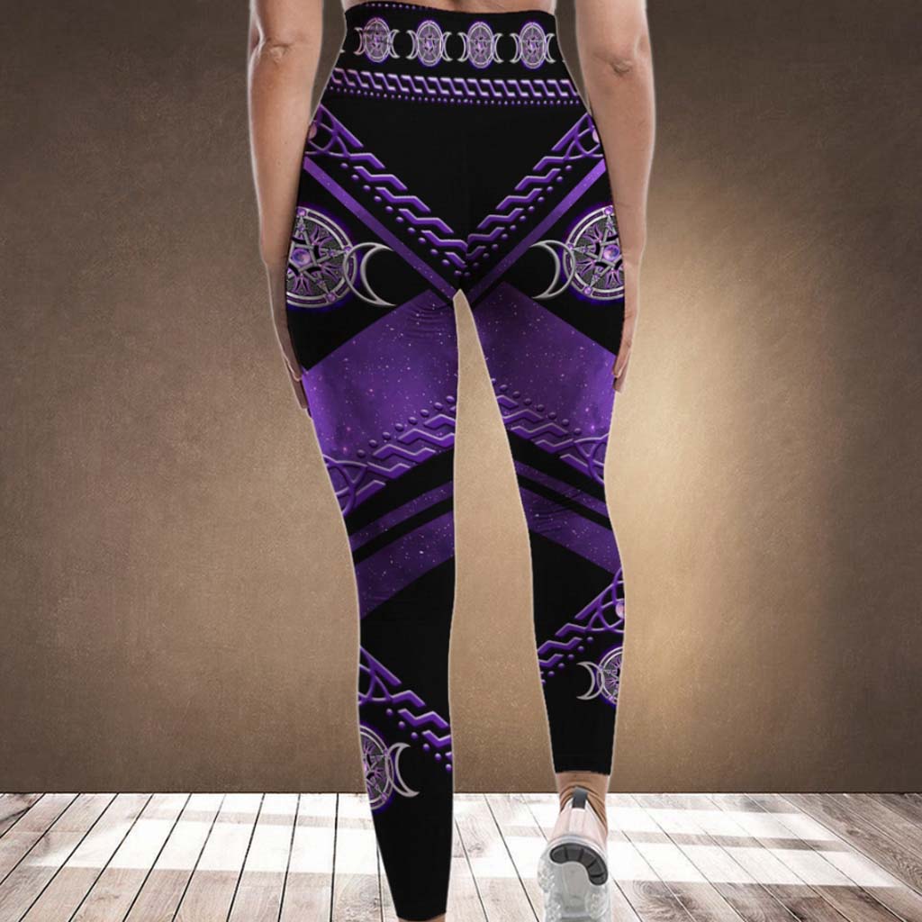 Salty Lil' Witch Purple Triple Moon criss cross tank top, leggings 6