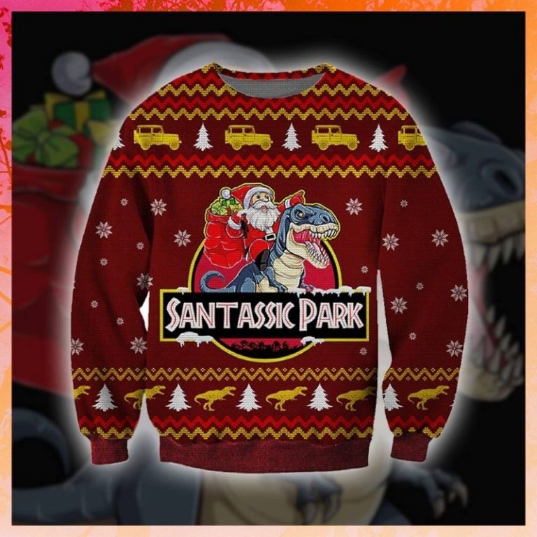 Santassic Jurassic park ugly sweater, sweatshirt 8